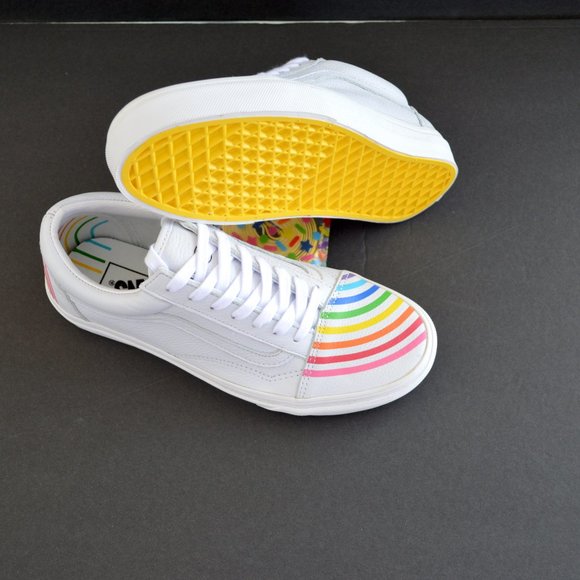 VANS OLD SKOOL FLOUR SHOP RAINBOW WHITE LEATHER SNEAKER SHOES NEW - Picture 9 of 14